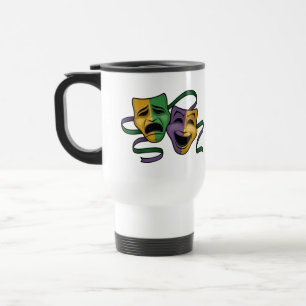 Festive Mardi Gras Happy And Sad Theatre Masks Travel Mug