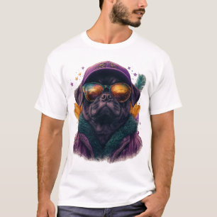 Festive Mardi Gras Pug Vibrant T-Shirt