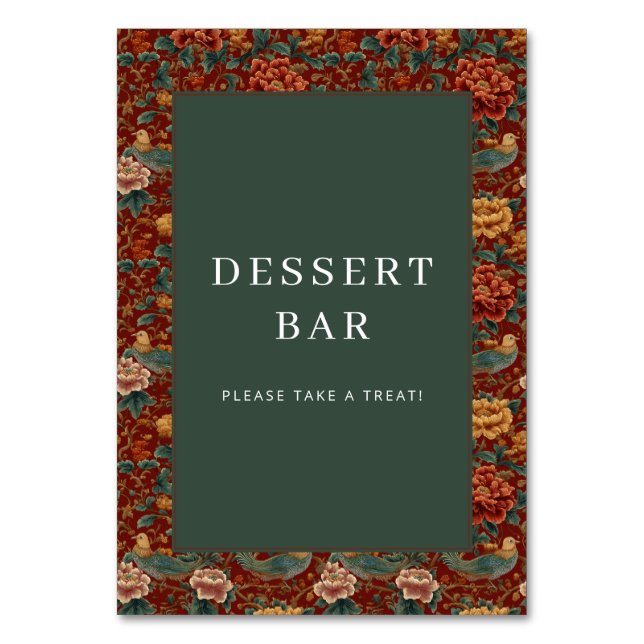 Festive Maroon Floral Wallpaper Table Number (Front)