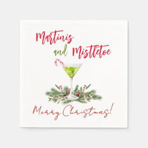 Festive Martinis and Mistletoe Christmas Cocktail Napkin