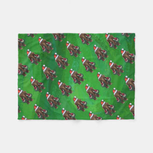 Festive Mastodon on Green Fleece Blanket