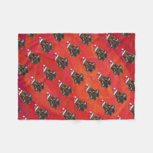 Festive Mastodon on Red Fleece Blanket