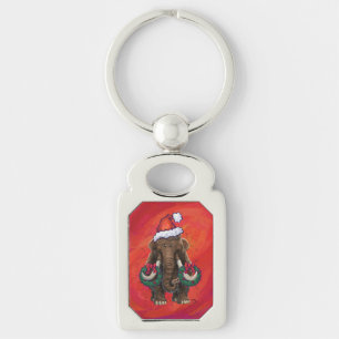 Festive Mastodon on Red Key Ring