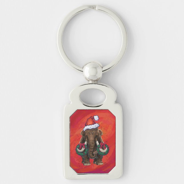 Festive Mastodon on Red Key Ring (Front)