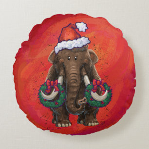 Festive Mastodon on Red Round Cushion