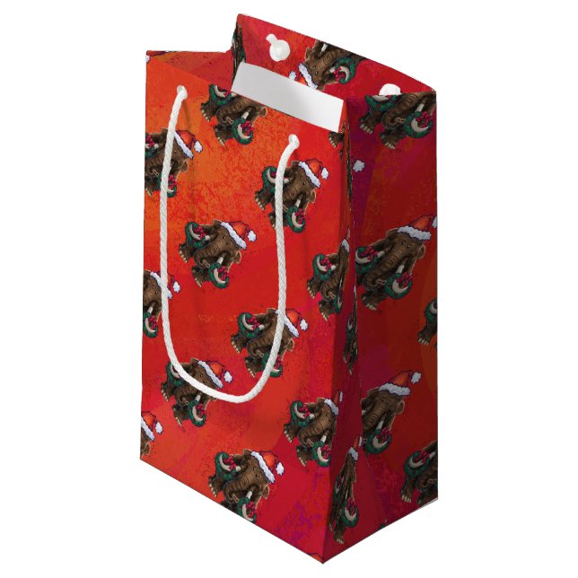 Festive Mastodon on Red Small Gift Bag (Front Angled)