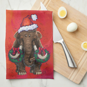 Festive Mastodon on Red Tea Towel