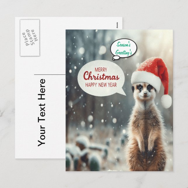 Festive Meerkat Christmas Santa  Holiday Postcard (Front/Back)