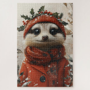 Festive Meerkat in Winter Wonderland Jigsaw Puzzle