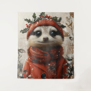 Festive Meerkat in Winter Wonderland Tapestry