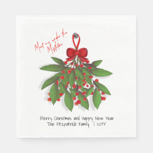 Festive Meet Me Under the Mistletoe Christmas Napkin