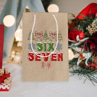 Festive Meme "Six Seven" 6 7 Xmas Kraft Medium Gift Bag