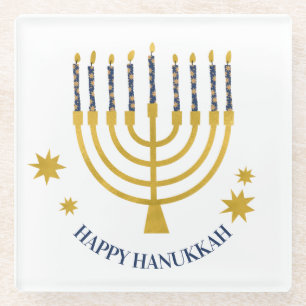 Festive Menorah Candles Happy Hanukkah Glass Coaster