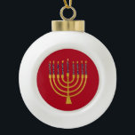Festive Menorah Hanukkah Blue Candles Drawing  Ceramic Ball Christmas Ornament<br><div class="desc">Faux gold foil menorah candles for your Hanukkah celebration. Whimsical menorah illustration with white stars covered celestial candles on a faux gold menorah candle stand. Menorah starry Hanukkah illustrated design gifts and paper products.</div>