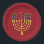 Festive Menorah Hanukkah Blue Candles Elegant  Paper Plate<br><div class="desc">Faux gold foil menorah candles for your Hanukkah celebration. Whimsical menorah illustration with white stars covered celestial candles on a faux gold menorah candle stand. Menorah elegant starry Hanukkah illustrated design gifts and paper products.</div>