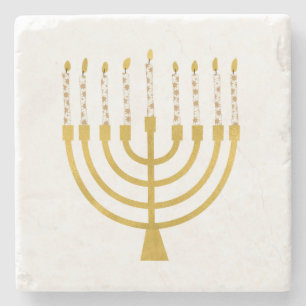 Festive Menorah Hanukkah Candles Elegant Minimal  Stone Coaster