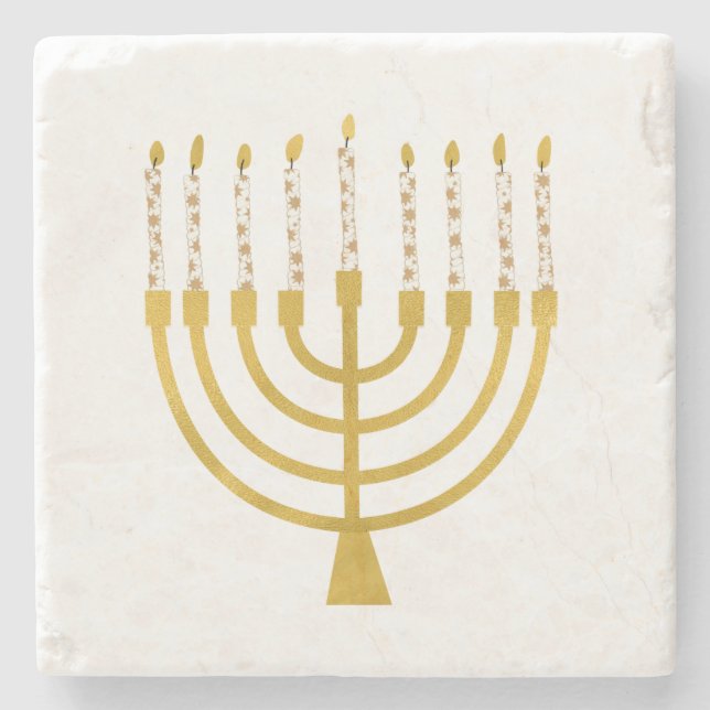Festive Menorah Hanukkah Candles Elegant Minimal  Stone Coaster (Front)