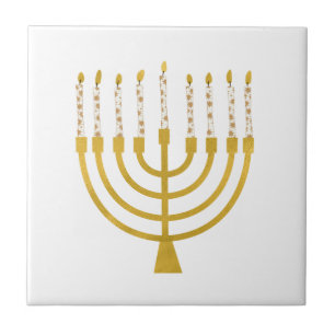Festive Menorah Hanukkah Candles Elegant Minimal Tile