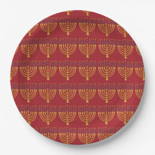 Festive Menorah Hanukkah Candles Elegant Pattern Paper Plate