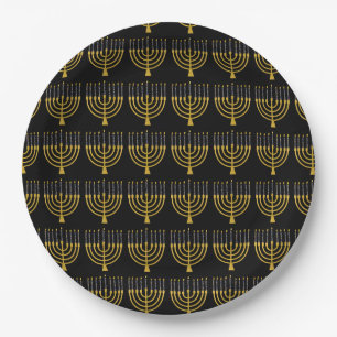 Festive Menorah Hanukkah Candles Elegant Pattern   Paper Plate