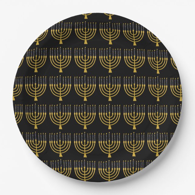 Festive Menorah Hanukkah Candles Elegant Pattern   Paper Plate (Front)