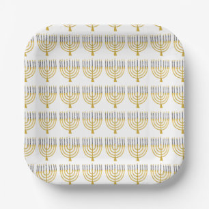 Festive Menorah Hanukkah Candles Elegant Pattern Paper Plate