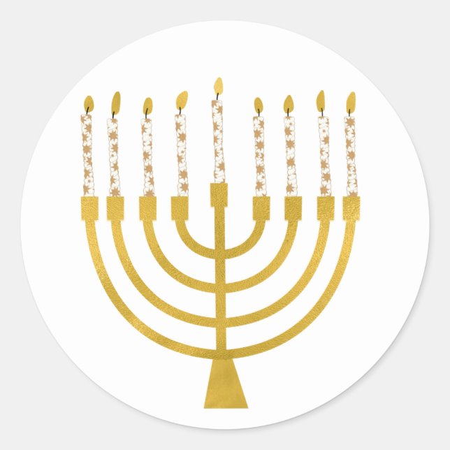 Festive Menorah Hanukkah Celestial Candles Drawing Classic Round Sticker (Front)