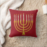 Festive Menorah Hanukkah Celestial Candles Red  Cushion<br><div class="desc">Faux gold foil menorah candles for your Hanukkah celebration. Whimsical menorah illustration with white stars covered celestial candles on a faux gold menorah candle stand. Menorah starry Hanukkah illustrated design gifts and paper products.</div>