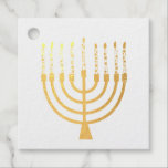 Festive Menorah Hanukkah Celestial Candles Wedding Favour Tags<br><div class="desc">Faux gold foil menorah candles for your Hanukkah celebration. Whimsical menorah illustration with white stars covered celestial candles on a faux gold menorah candle stand. Menorah elegant starry wedding Hanukkah illustrated design gifts and paper products.</div>