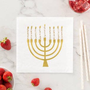 Festive Menorah Hanukkah Celestial Candles Wedding Napkin