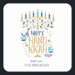 Festive Menorah Hanukkah Square Sticker<br><div class="desc">Festive Menorah Hanukkah design.</div>