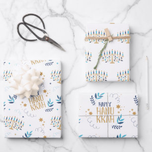Festive Menorah Hanukkah Wrapping Paper Sheet