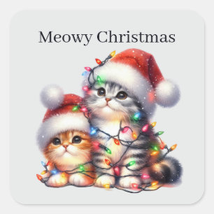Festive Meowy Christmas cat add text  Square Sticker