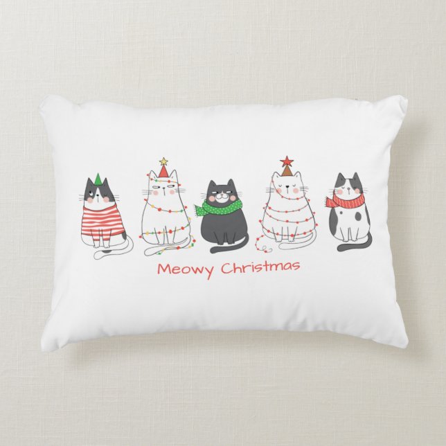 Festive Meowy Christmas Cats Decorative Cushion (Front)
