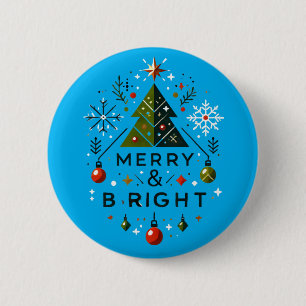 Festive Merry and Bright Christmas Tree Design 6 Cm Round Badge