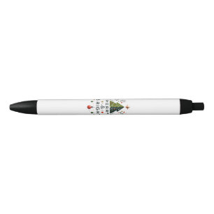 Festive Merry and Bright Christmas Tree Design Black Ink Pen