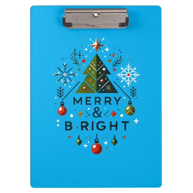 Festive Merry and Bright Christmas Tree Design Clipboard (Front)