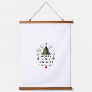 Festive Merry and Bright Christmas Tree Design Hanging Tapestry