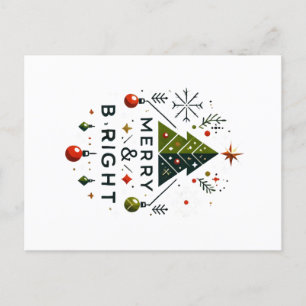 Festive Merry and Bright Christmas Tree Design Postcard