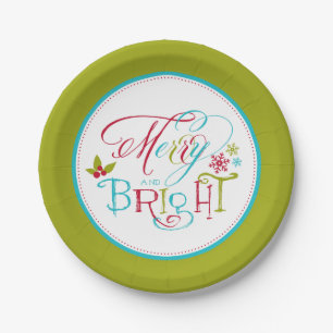 Festive Merry and Bright Holiday Paper Plate