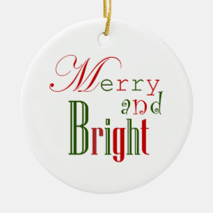 Festive Merry and Bright, Red and Green Ceramic Tree Decoration
