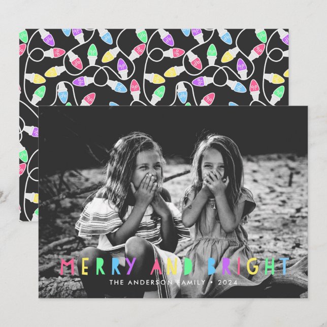 Festive Merry and Bright Single Photo Christmas Holiday Card (Front/Back)