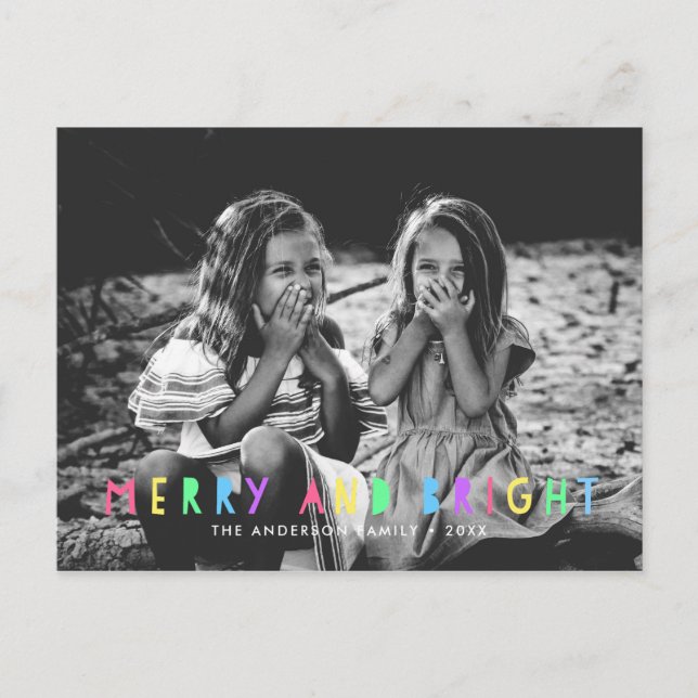 Festive Merry and Bright Single Photo Christmas Holiday Postcard (Front)