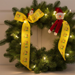 Festive Merry and Bright Stripe on Old Gold Grosgrain Ribbon