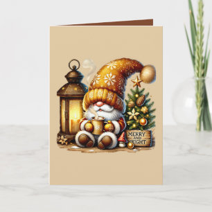 Festive Merry Bright Christmas gnome Holiday Card