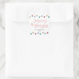 Festive Merry & Bright Colourful Christmas Lights  Square Sticker