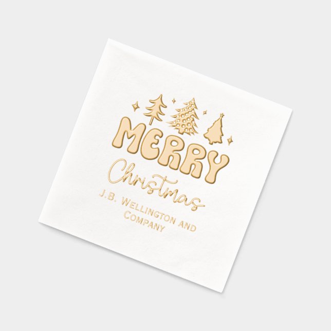 Festive Merry Christmas #2 Company / Family Name Foil Napkins (Left)