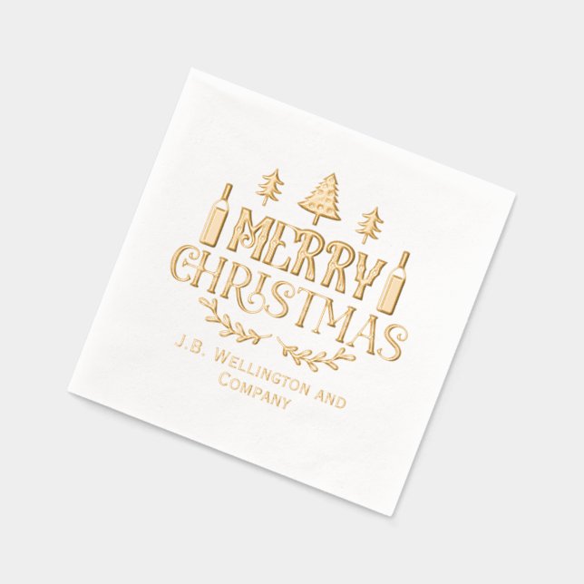 Festive Merry Christmas #3 Company / Family Name Foil Napkins (Left)