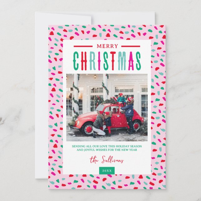 Festive Merry Christmas 4 Photo Holiday Card (Front)