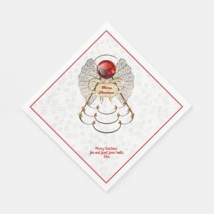Festive Merry Christmas Angel Red/Gold Filigree Napkin